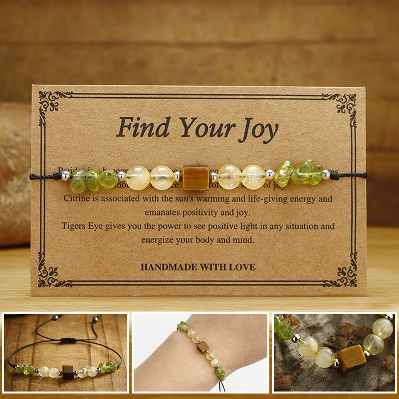 Find Your Joy Peridot Citrine Tiger Eye Peace Rope Bracelet