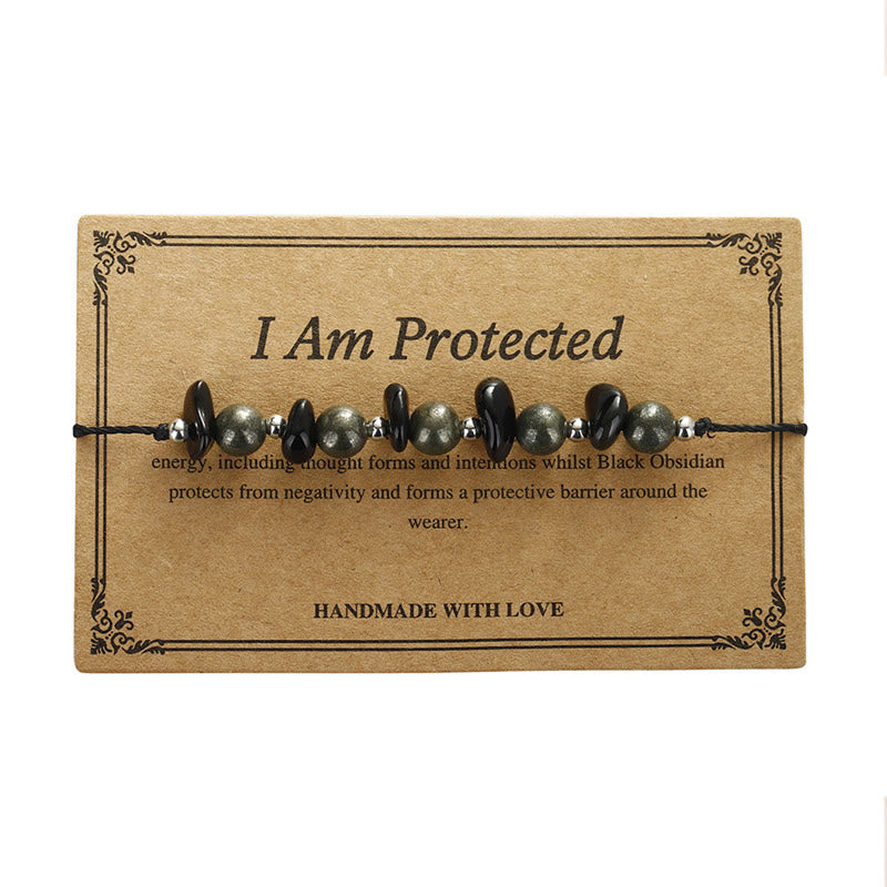 I Am Protected Iron Pyrite Black Obsidian Fulfillment Bracelet - Image 12