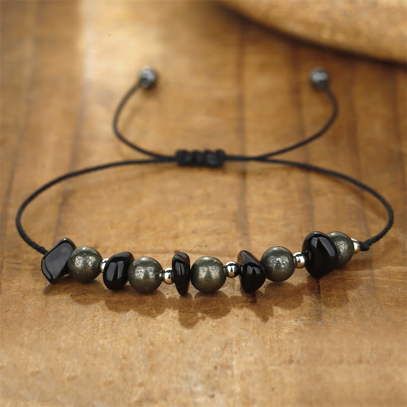 I Am Protected Iron Pyrite Black Obsidian Fulfillment Bracelet - Image 5