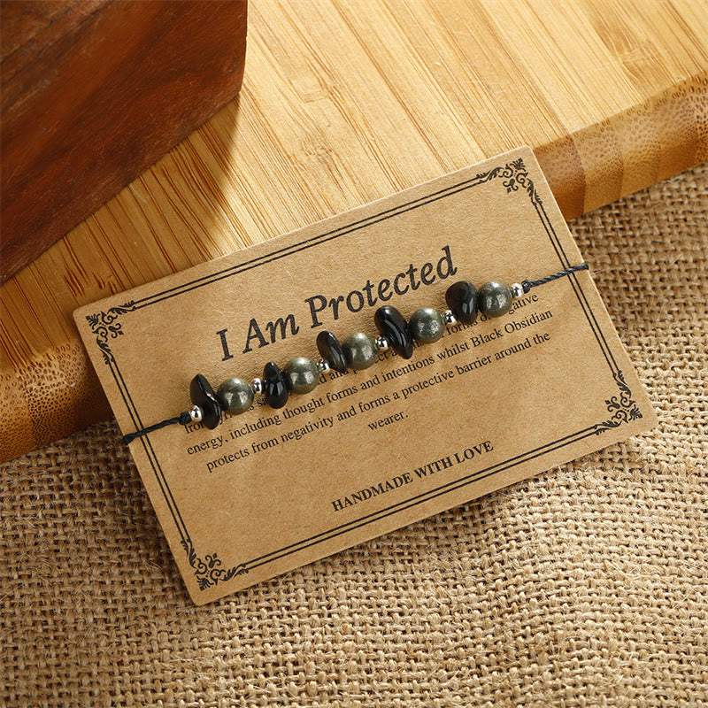I Am Protected Iron Pyrite Black Obsidian Fulfillment Bracelet - Image 3