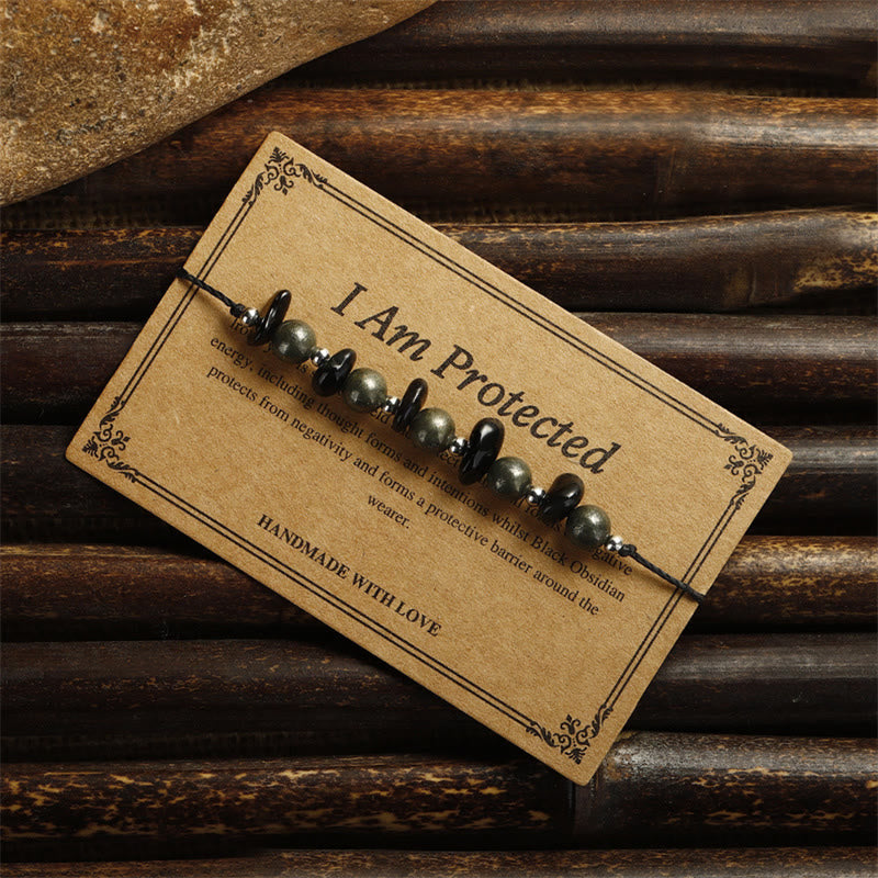 I Am Protected Iron Pyrite Black Obsidian Fulfillment Bracelet - Image 4