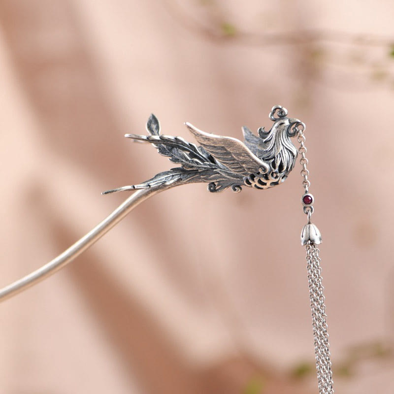 925 Sterling Silver Phoenix Tassels Protection Hairpin - Image 10