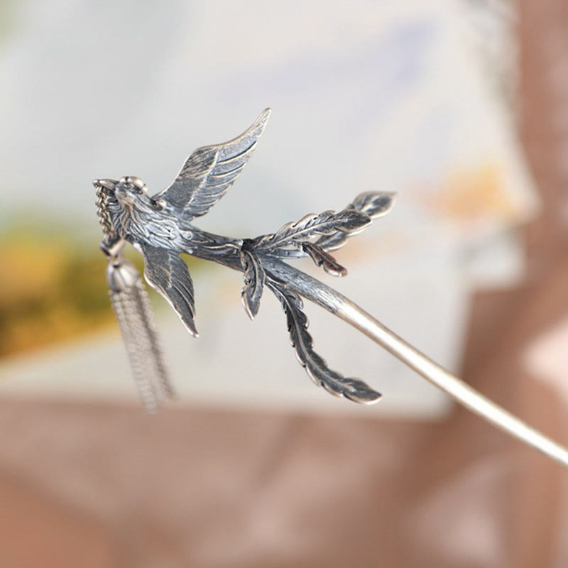 925 Sterling Silver Phoenix Tassels Protection Hairpin - Image 3