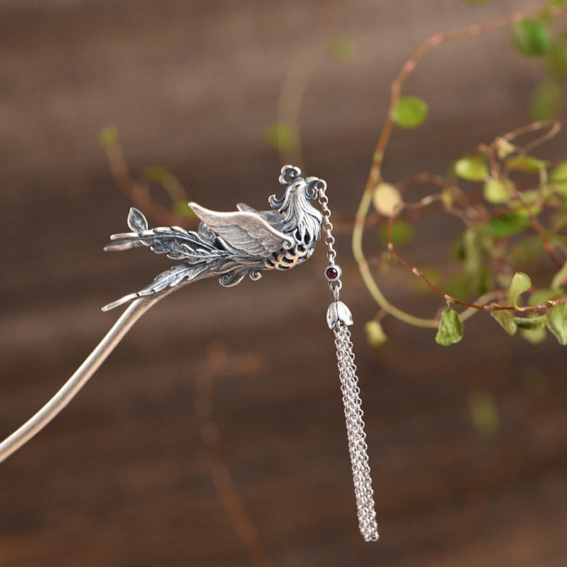 925 Sterling Silver Phoenix Tassels Protection Hairpin - Image 9