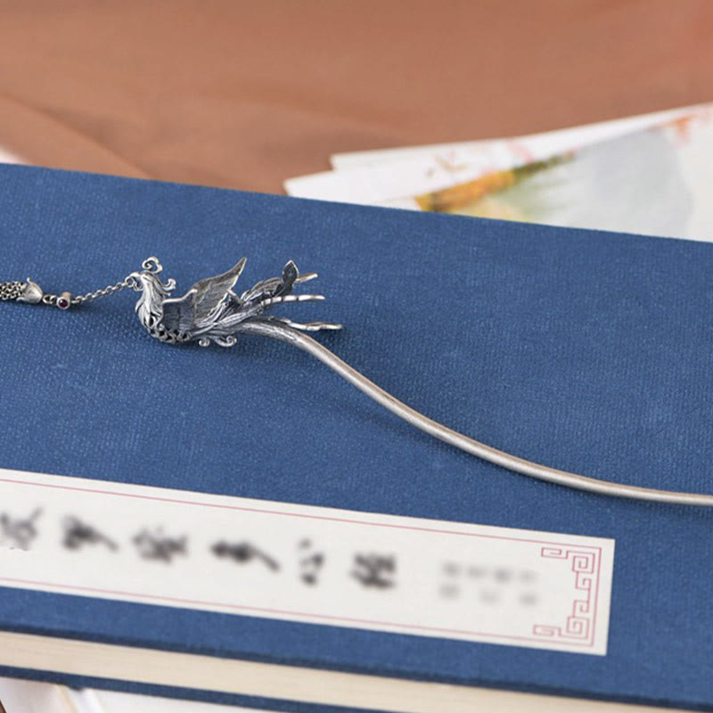 925 Sterling Silver Phoenix Tassels Protection Hairpin - Image 4