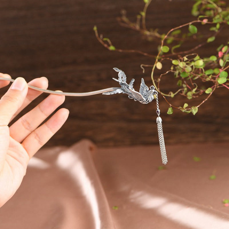 925 Sterling Silver Phoenix Tassels Protection Hairpin - Image 5