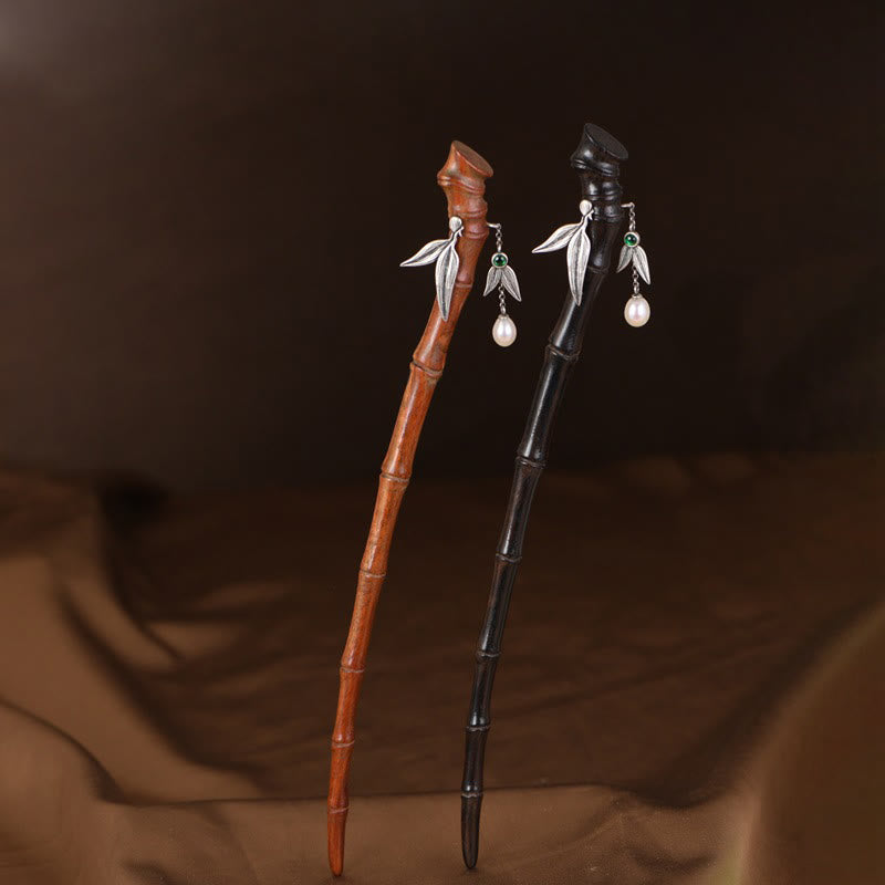 925 Sterling Silver Red Sandalwood Ebony Bamboo Power Hairpin