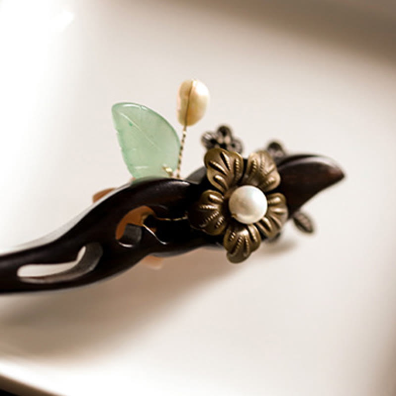 Ebony Shell Flower Leaves Blessing Hairpin - Image 3