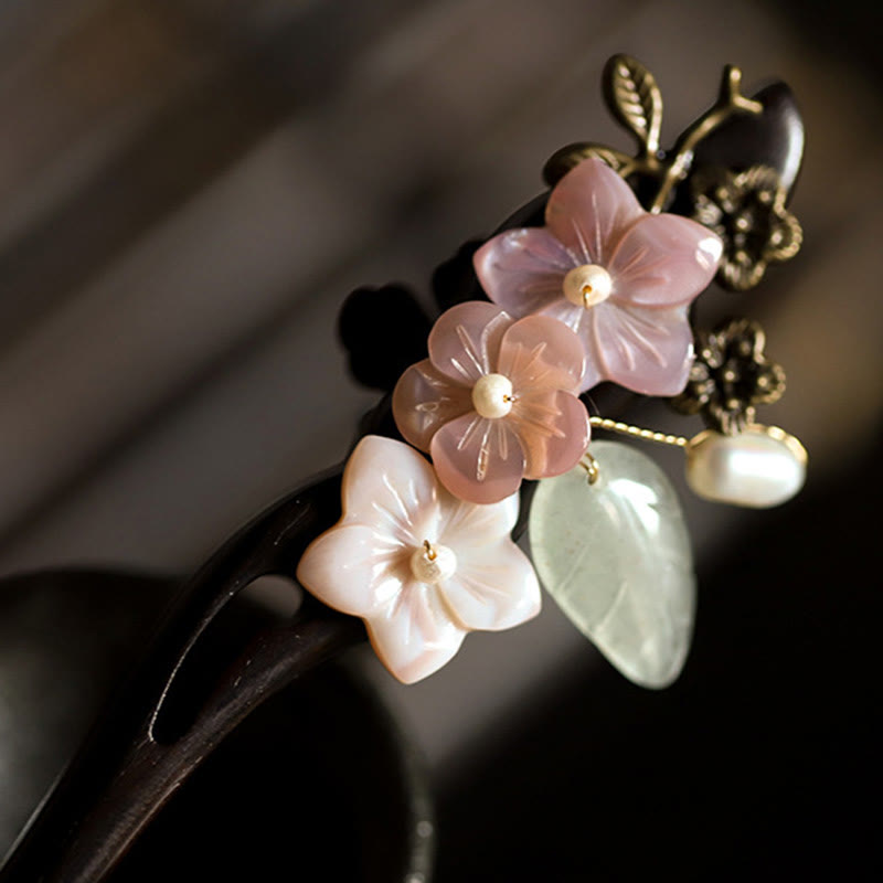 Ebony Shell Flower Leaves Blessing Hairpin - Image 8