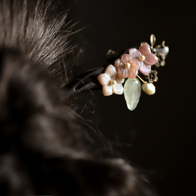 Ebony Shell Flower Leaves Blessing Hairpin - Image 5