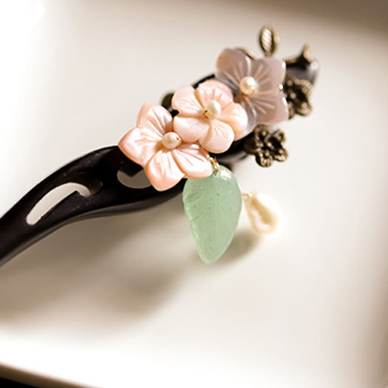 Ebony Shell Flower Leaves Blessing Hairpin - Image 9