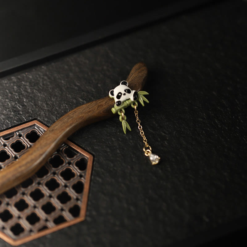 Ebony Panda Bamboo Tassel Courage Hairpin - Image 3