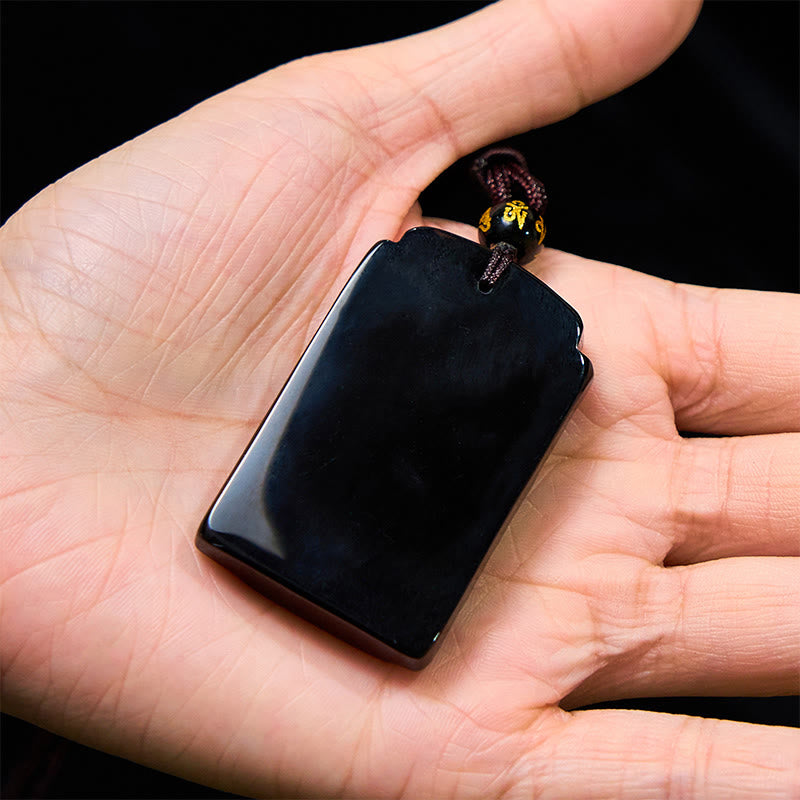 Natural Black Obsidian Bamboo Fulfillment Necklace Pendant - Image 6