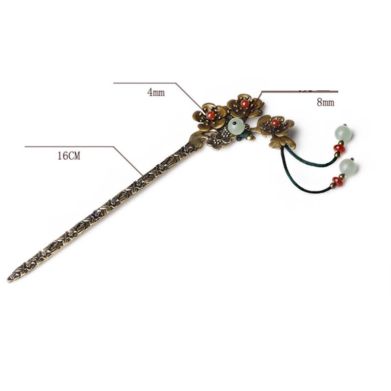 Green Aventurine Red Agate Alloy Flowers Soothing Hairpin - Image 9