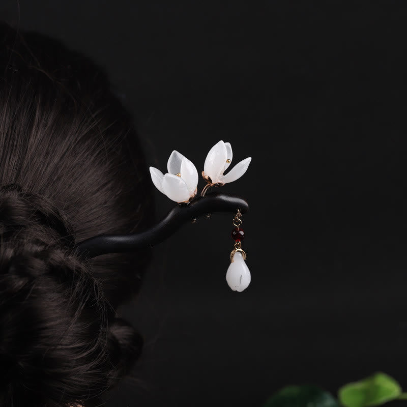 Ebony Magnolia Flower Petals Blessing Hairpin