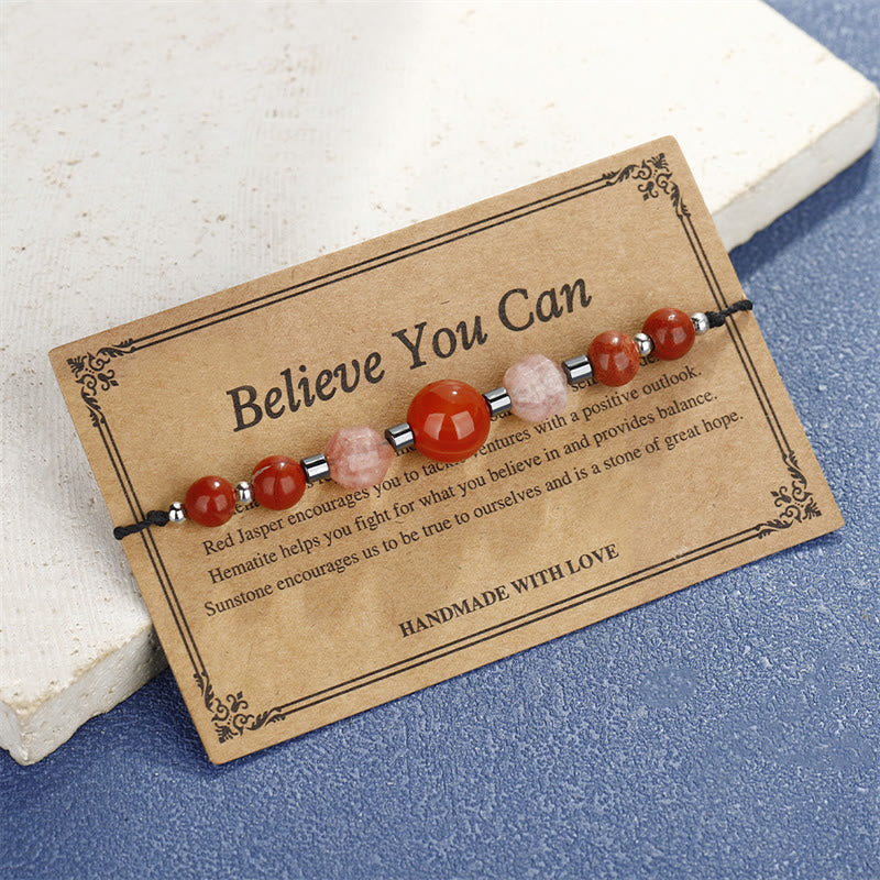 Believe You Can Carnelian Red Jasper Hematite Sun Stone Positive Bracelet - Image 3