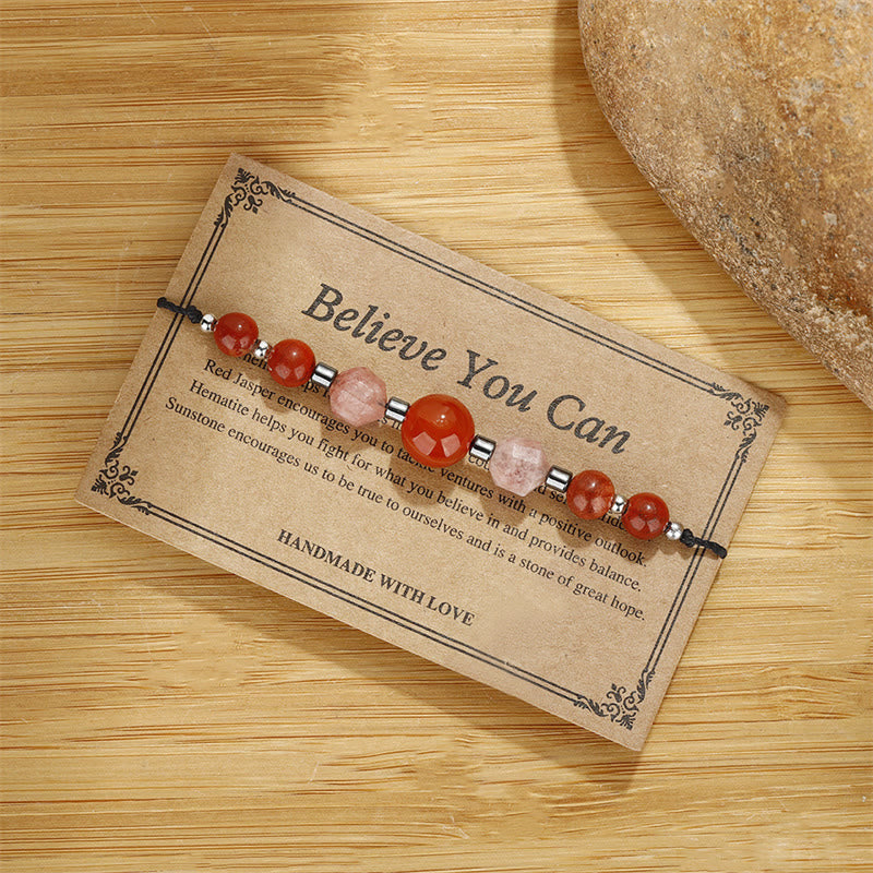Believe You Can Carnelian Red Jasper Hematite Sun Stone Positive Bracelet - Image 4