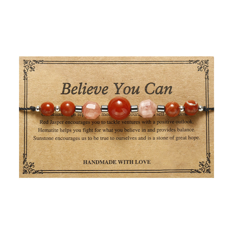 Believe You Can Carnelian Red Jasper Hematite Sun Stone Positive Bracelet - Image 14