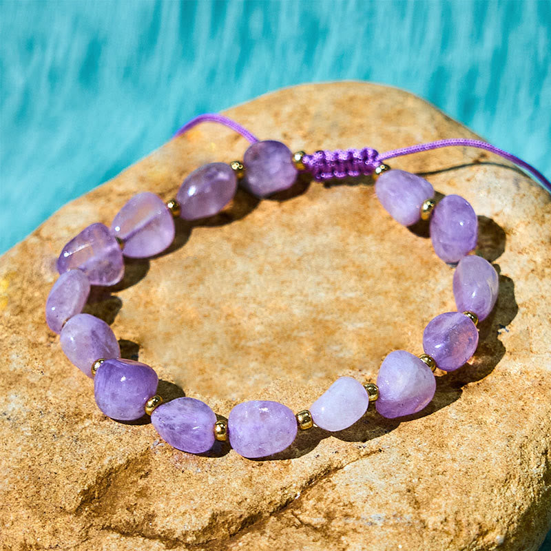 Irregular Shape Amethyst Braid String Balance Bracelet - Image 4