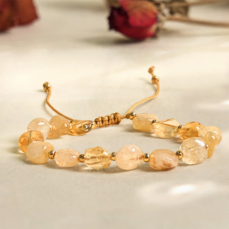 Irregular Shape Citrine Braid String Happiness Bracelet