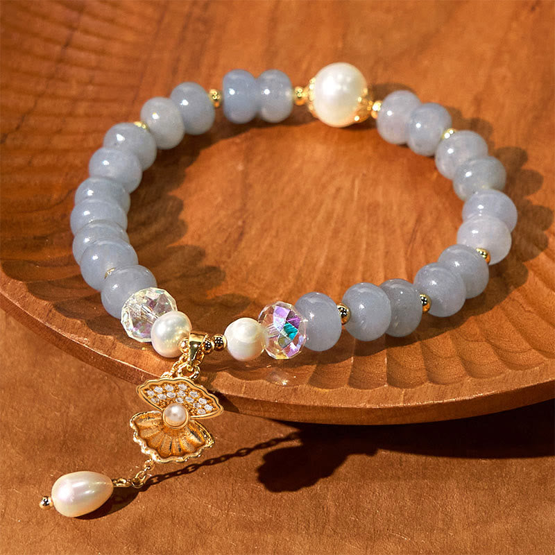 Natural Aquamarine Pearl Shell Healing Bead Bracelet - Image 6
