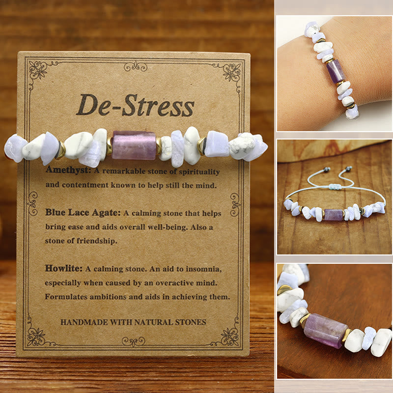 De-Stress Amethyst Blue Lace Agate Howlite Healing Bracelet