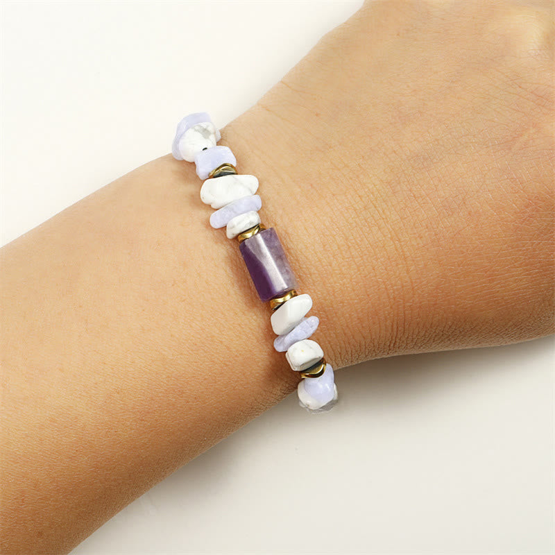 De-Stress Amethyst Blue Lace Agate Howlite Healing Bracelet - Image 9