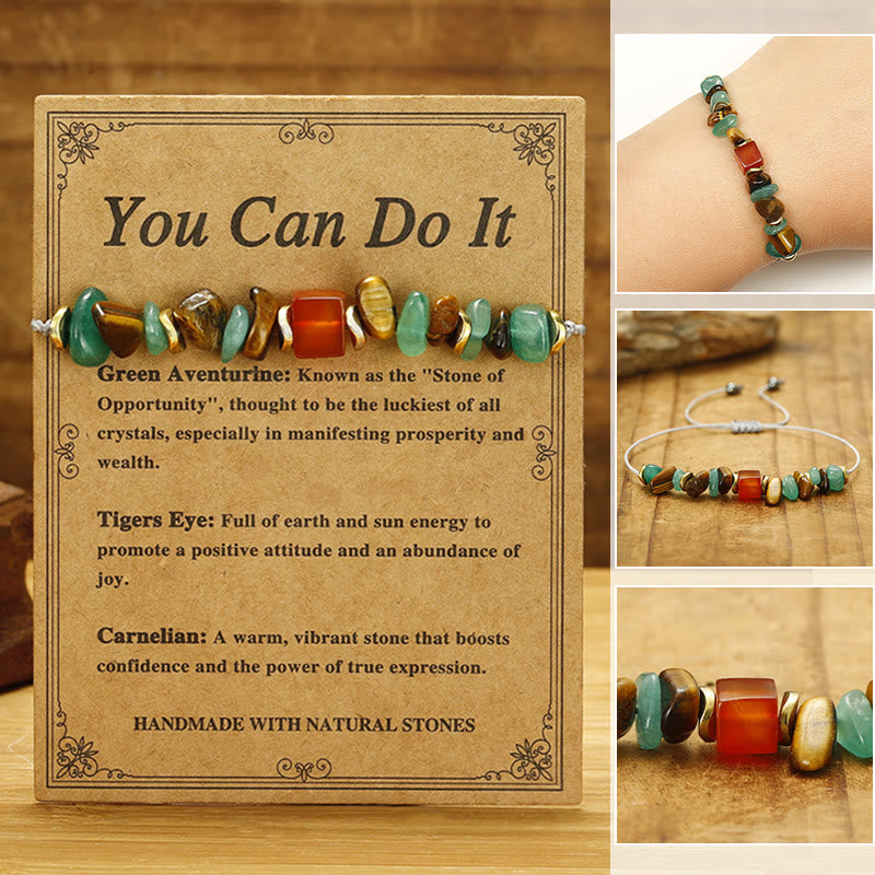 You Can Do It Green Aventurine Tiger Eye Carnelian Luck Bracelet