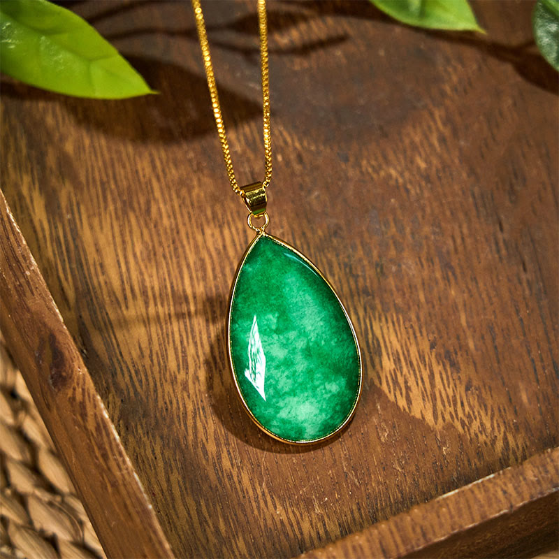 Green Jade Water Drop Pattern Abundance Necklace Pendant - Image 3