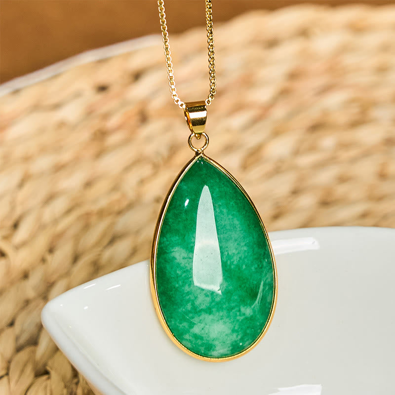 Green Jade Water Drop Pattern Abundance Necklace Pendant - Image 2