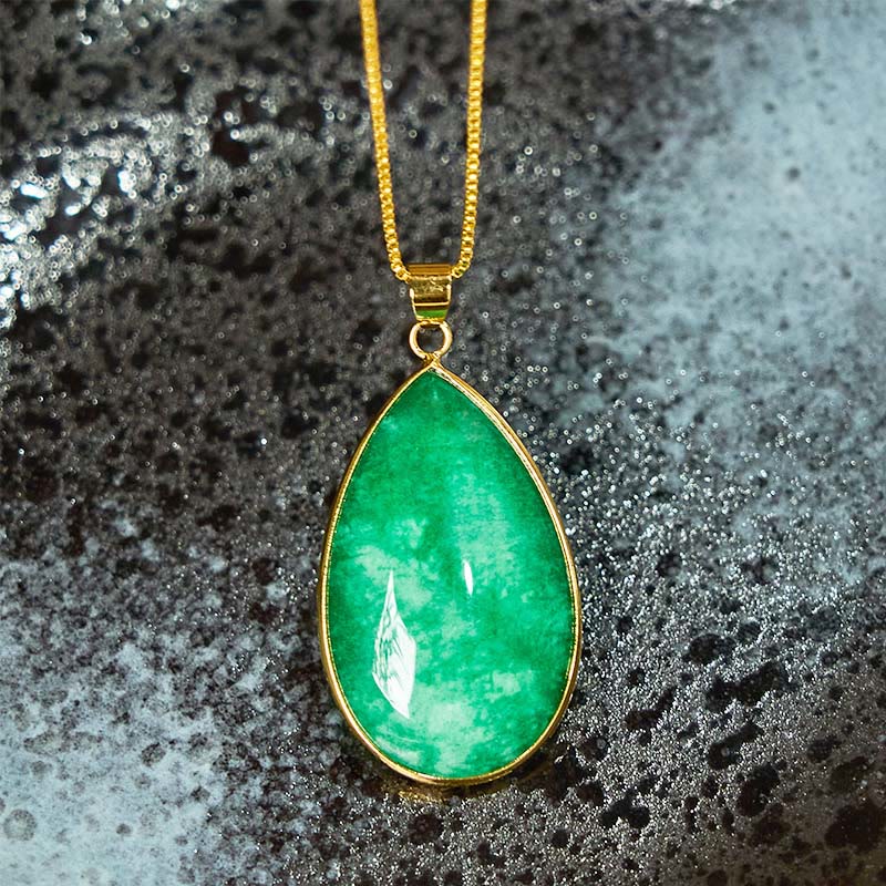 Green Jade Water Drop Pattern Abundance Necklace Pendant - Image 4