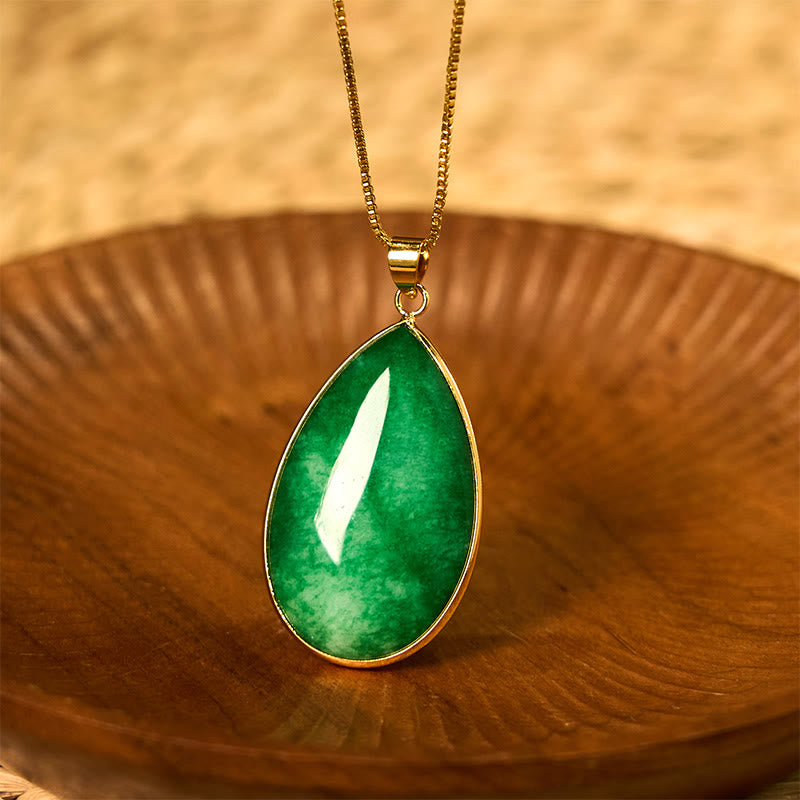 Green Jade Water Drop Pattern Abundance Necklace Pendant