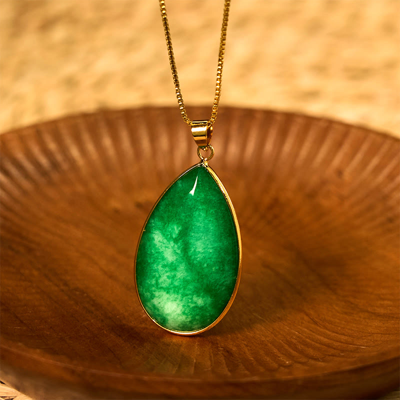 Green Jade Water Drop Pattern Abundance Necklace Pendant - Image 6