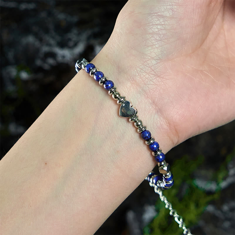 Natural Stone Amazonite Amethyst Lazurite Rose Quartz Heart Positive Balance Bracelet - Image 19