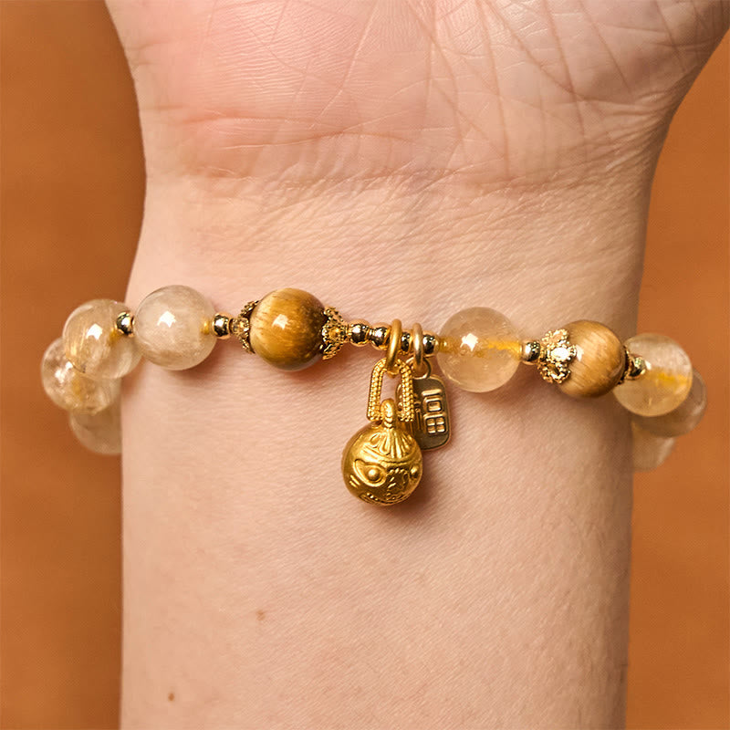 Natural Rutilated Quartz Fu Character Metal Swallowing Beast Auspiciousness Bracelet - Image 8