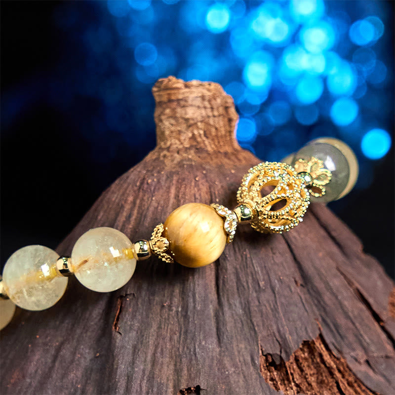 Natural Rutilated Quartz Fu Character Metal Swallowing Beast Auspiciousness Bracelet - Image 11