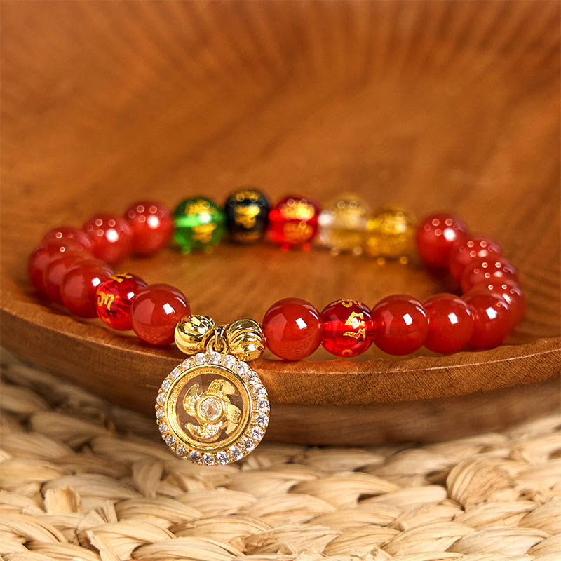 Red Agate Om Mani Padme Hum Five Directions Gods of Wealth Zircon Cyclone Charm Self-acceptance Bracelet