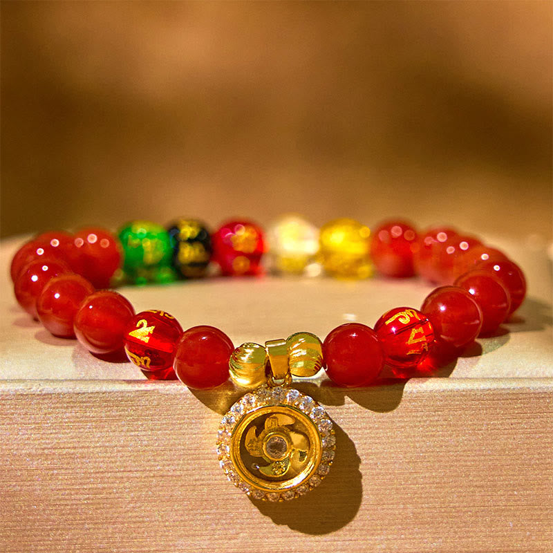 Red Agate Om Mani Padme Hum Five Directions Gods of Wealth Zircon Cyclone Charm Self-acceptance Bracelet - Image 3