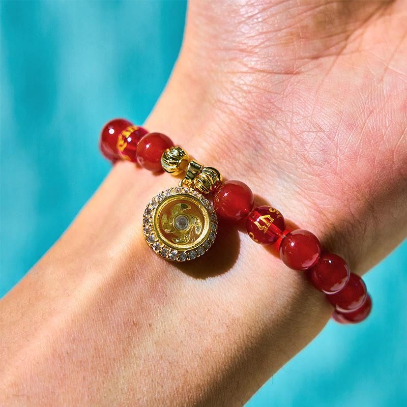 Red Agate Om Mani Padme Hum Five Directions Gods of Wealth Zircon Cyclone Charm Self-acceptance Bracelet - Image 5