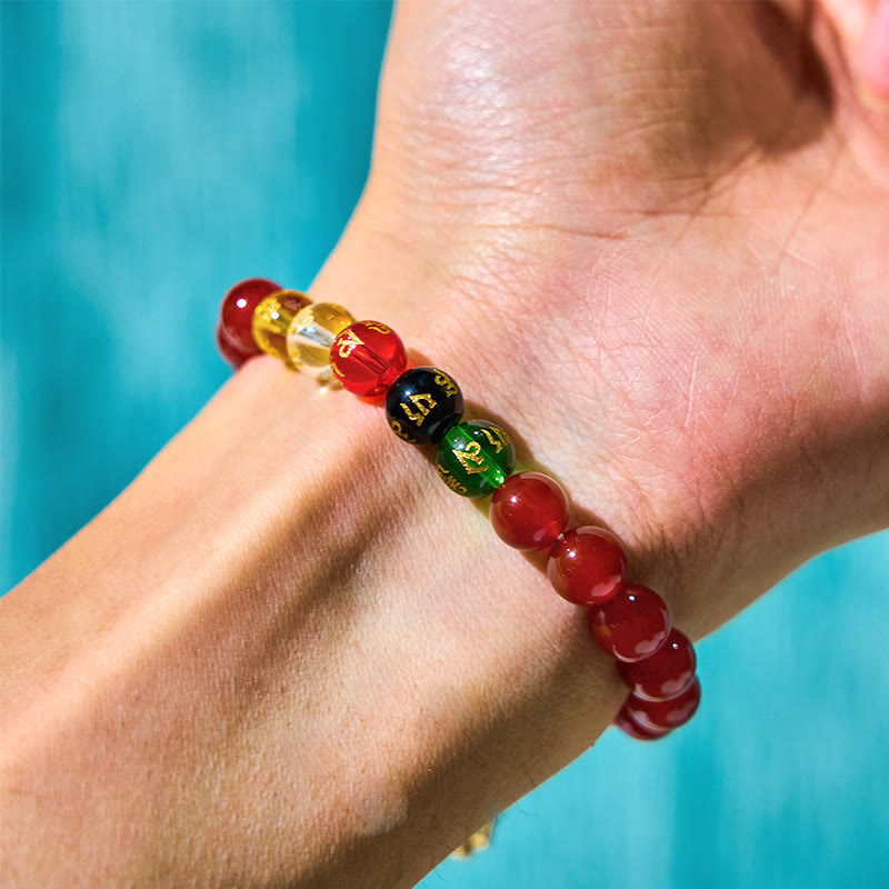 Red Agate Om Mani Padme Hum Five Directions Gods of Wealth Zircon Cyclone Charm Self-acceptance Bracelet - Image 6