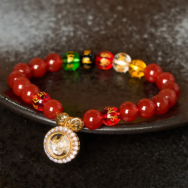 Red Agate Om Mani Padme Hum Five Directions Gods of Wealth Zircon Cyclone Charm Self-acceptance Bracelet - Image 4