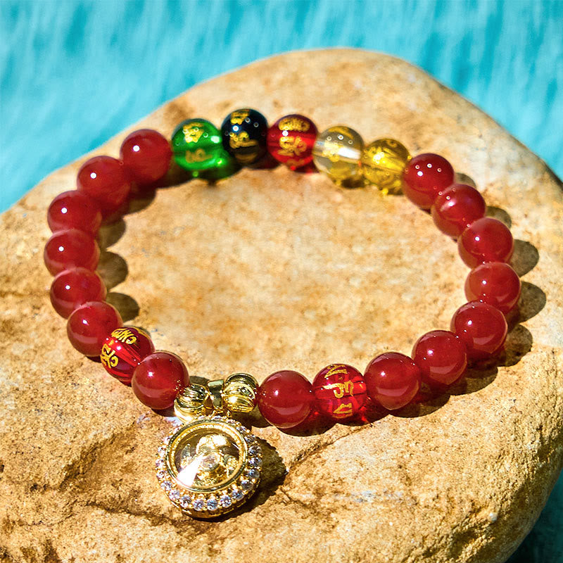 Red Agate Om Mani Padme Hum Five Directions Gods of Wealth Zircon Cyclone Charm Self-acceptance Bracelet - Image 7