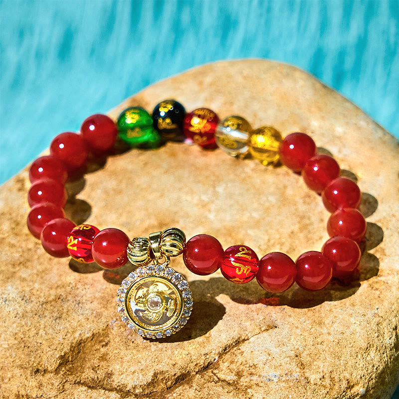 Red Agate Om Mani Padme Hum Five Directions Gods of Wealth Zircon Cyclone Charm Self-acceptance Bracelet - Image 8