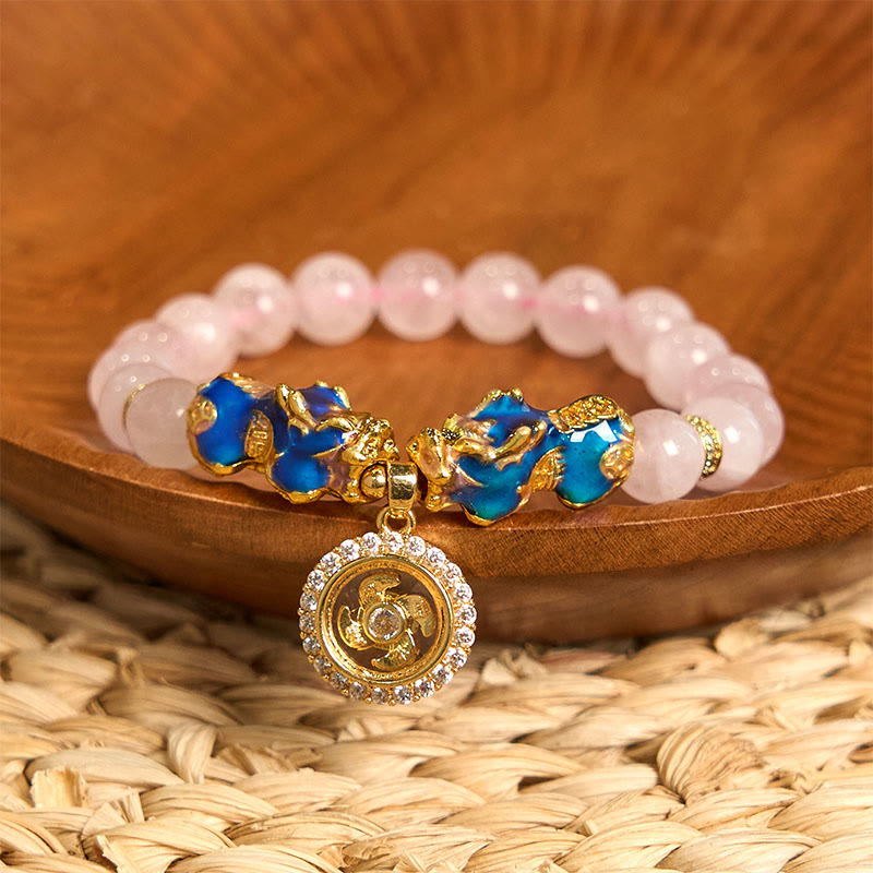 Pink Crystal Color Change Double PiXiu Cyclone Charm Warmth Bracelet