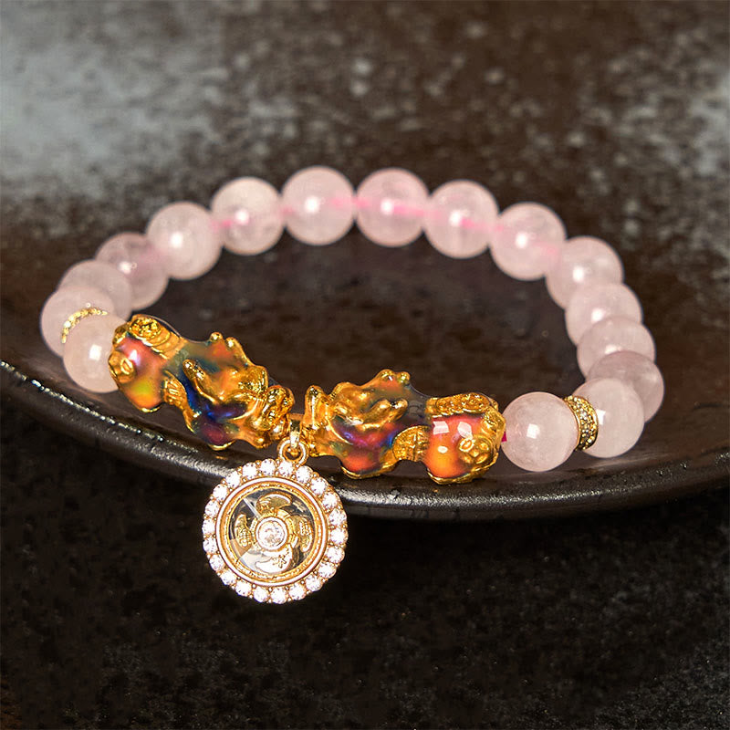 Pink Crystal Color Change Double PiXiu Cyclone Charm Warmth Bracelet - Image 9