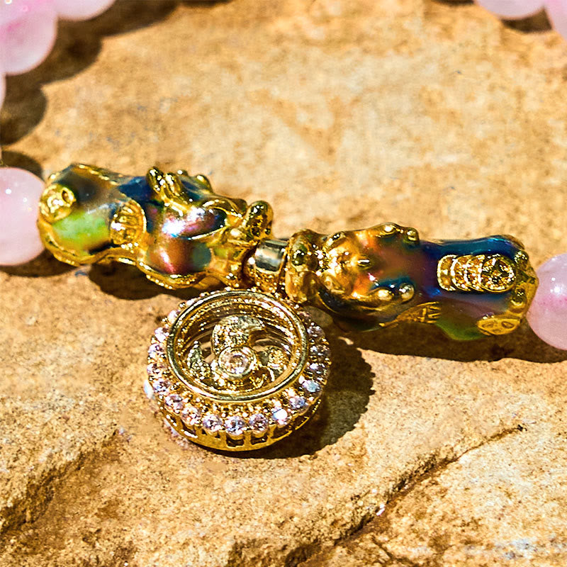 Pink Crystal Color Change Double PiXiu Cyclone Charm Warmth Bracelet - Image 8