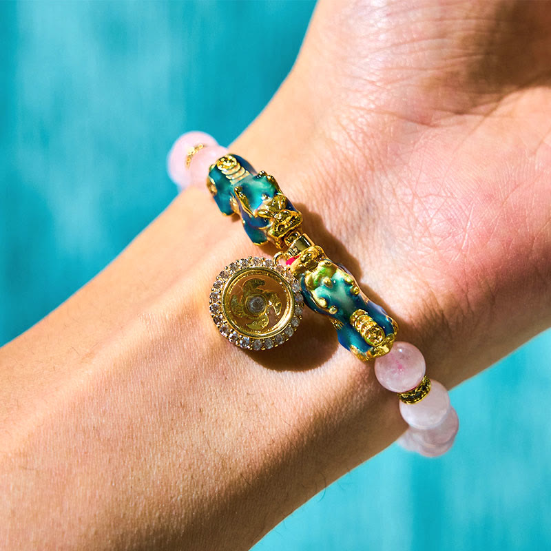 Pink Crystal Color Change Double PiXiu Cyclone Charm Warmth Bracelet - Image 4