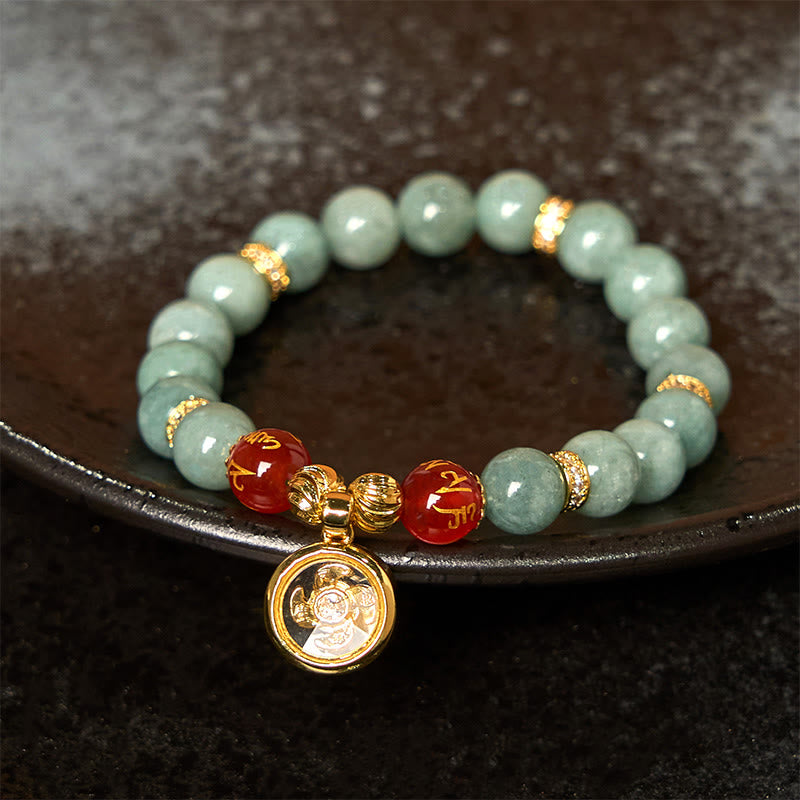 Natural Green Jade Om Mani Padme Hum Cyclone Charm Luck Bracelet