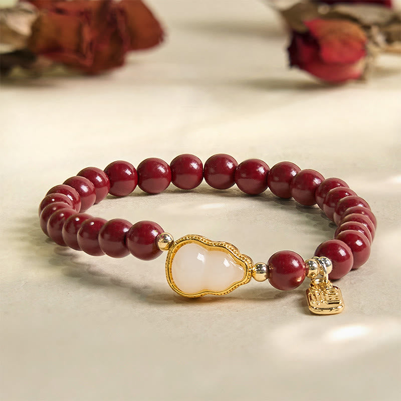 Cinnabar Gourd Fu Character Charm Blessing Bracelet