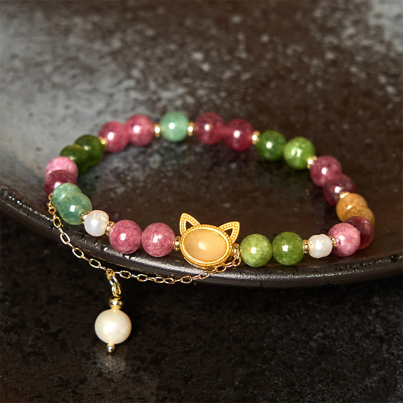 Colorful Tourmaline Lucky Cat Positive Bracelet